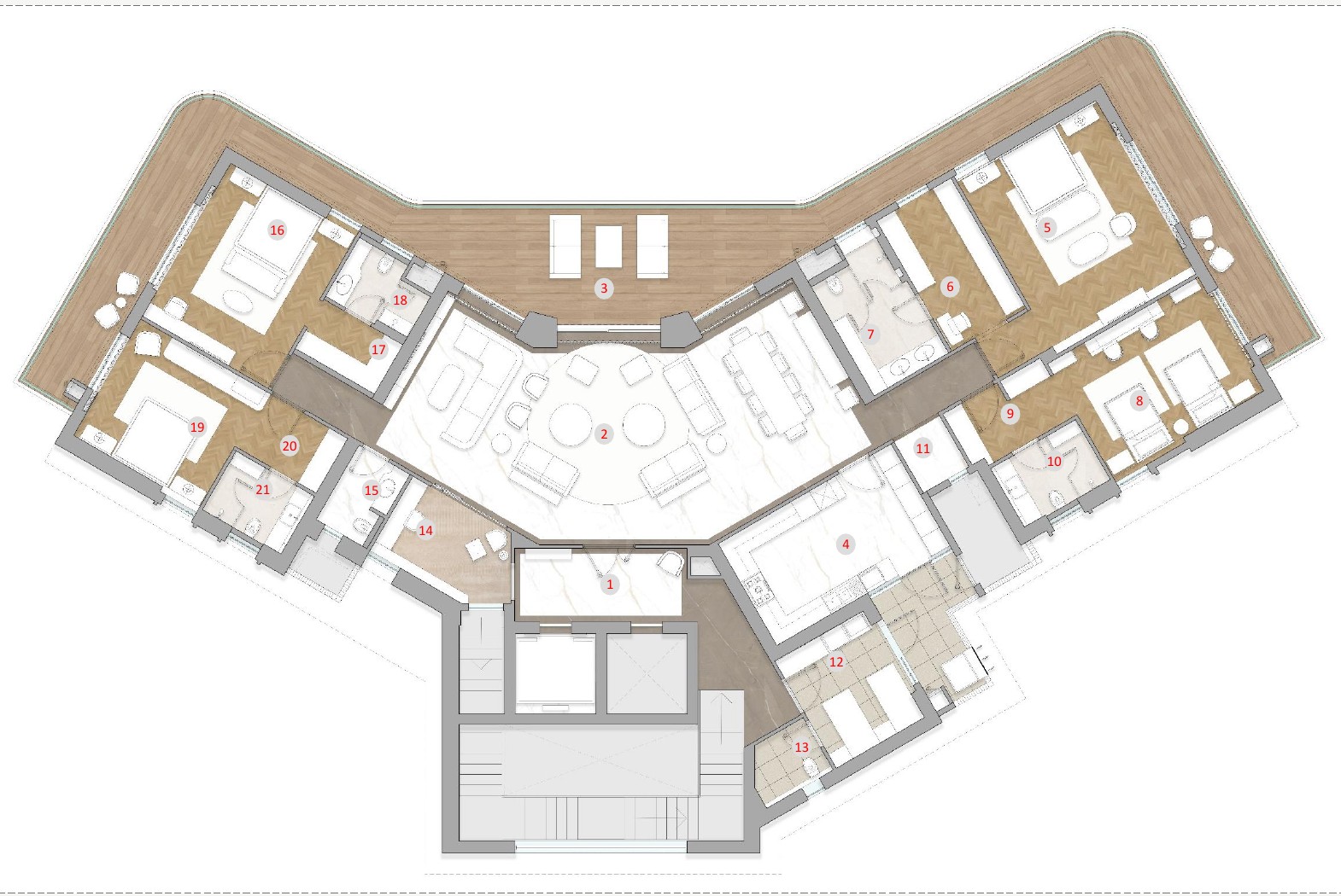 Apartment plan with the rooms in the walkthrough